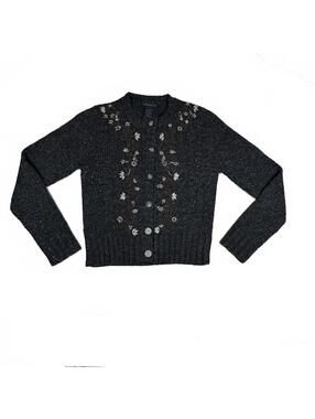 Express Women’s Sweater Gray Floral Embroidery Wool Vintage